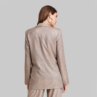 New - Wild Fable Women's Button Up Metallic Blazer Jacket Glitter Loose Fit