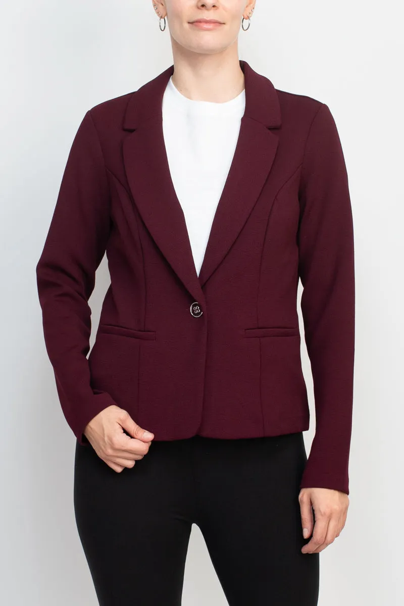 Nina Leonard Collar Neck One Button Long Sleeve Crepe Blazer - 3 Colors