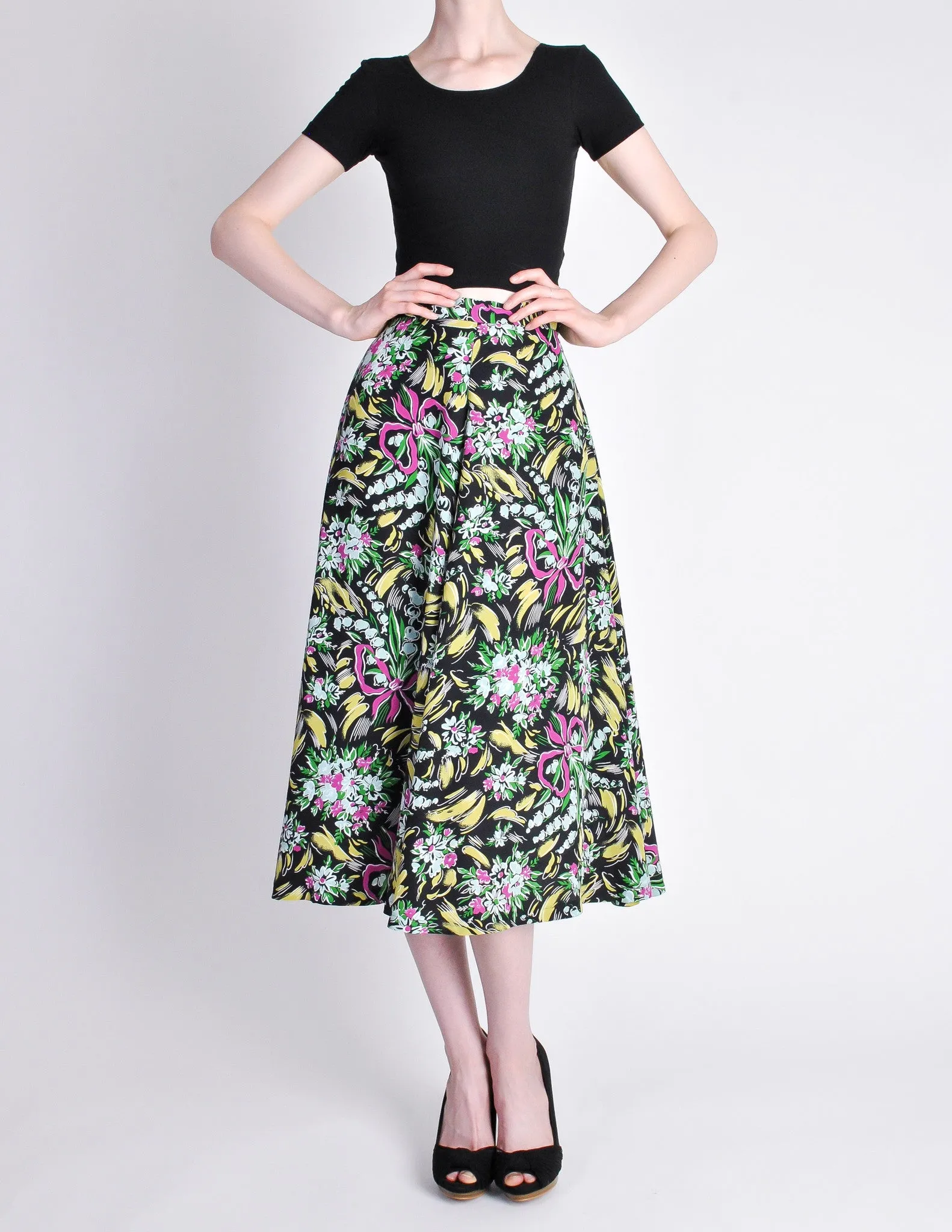 Norma Kamali Vintage Floral Bouquet Circle Skirt