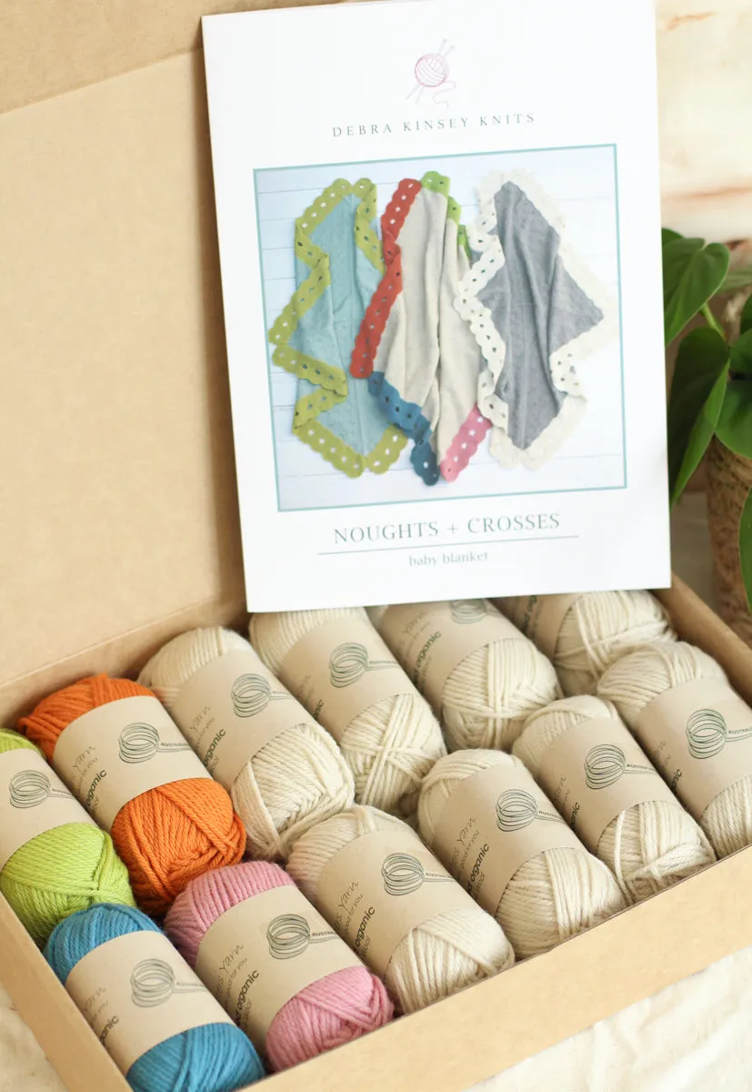 Noughts & Crosses Baby Blanket by Debra Kinsey | Organic Wool Knitting Kit