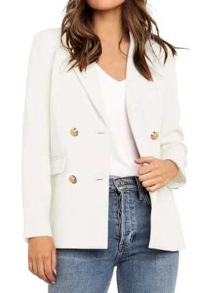 Off-White Notch Lapel Double-Breasted Blazer