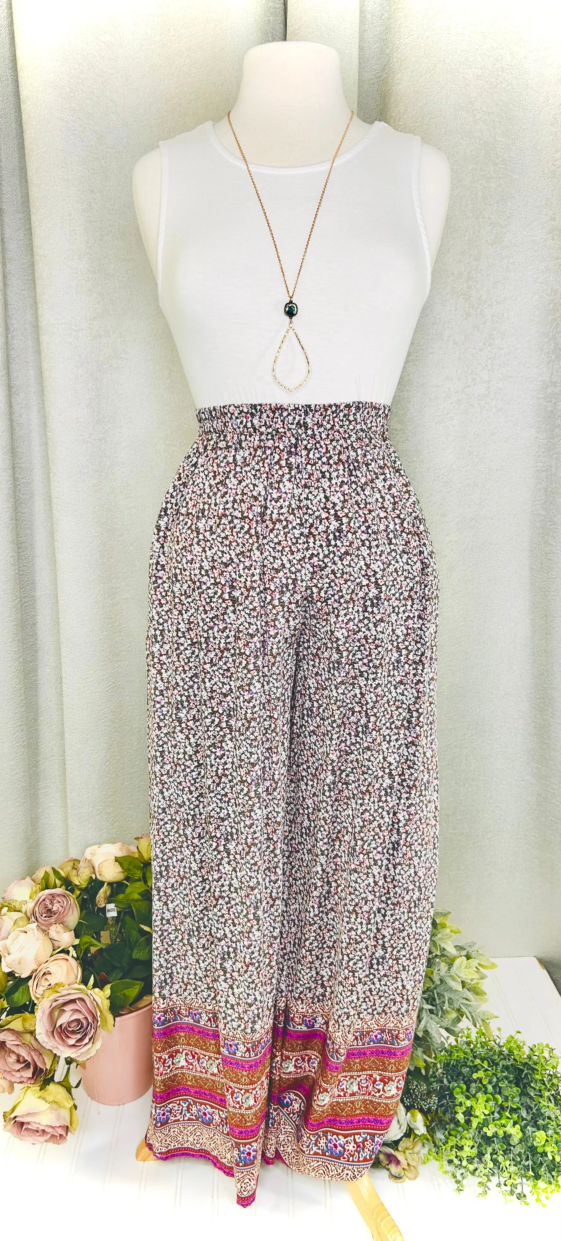 Olive Floral Wide Leg Pants