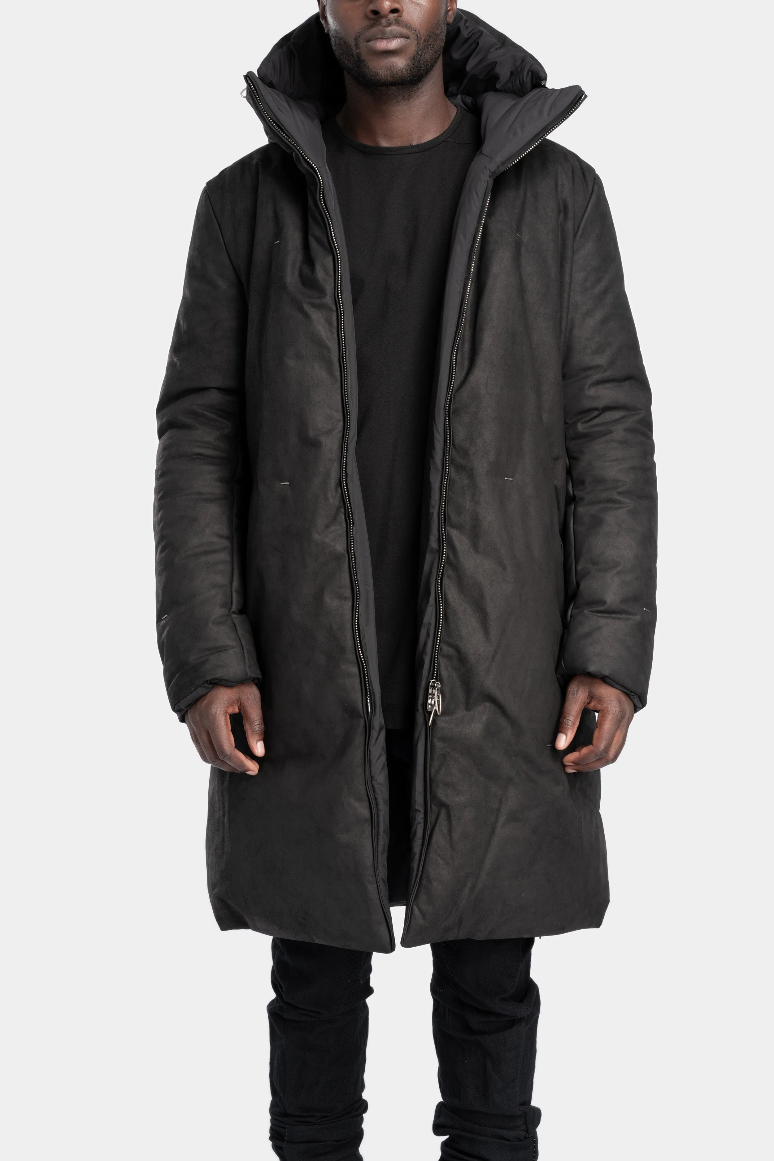 Padded leather parkas