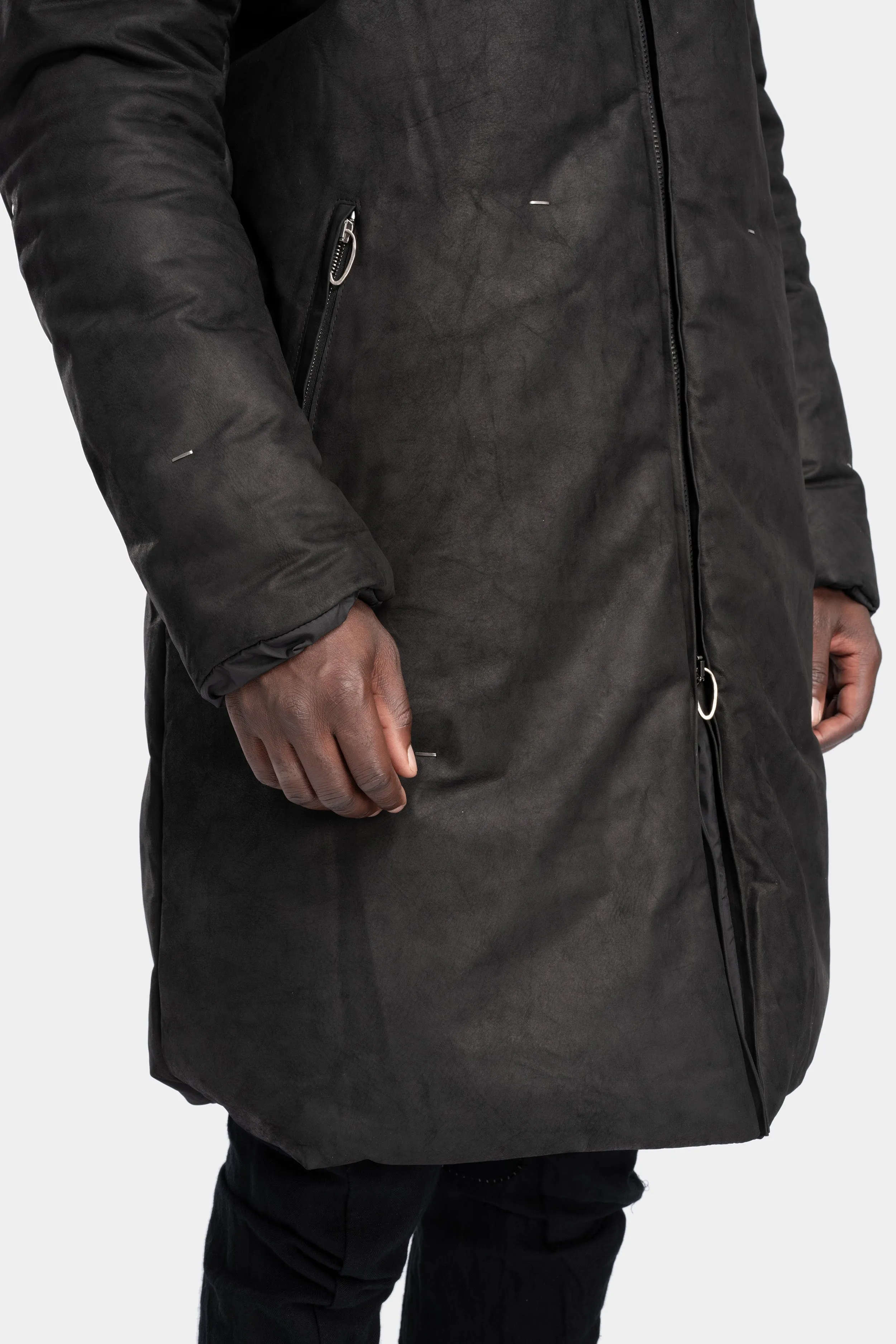 Padded leather parkas