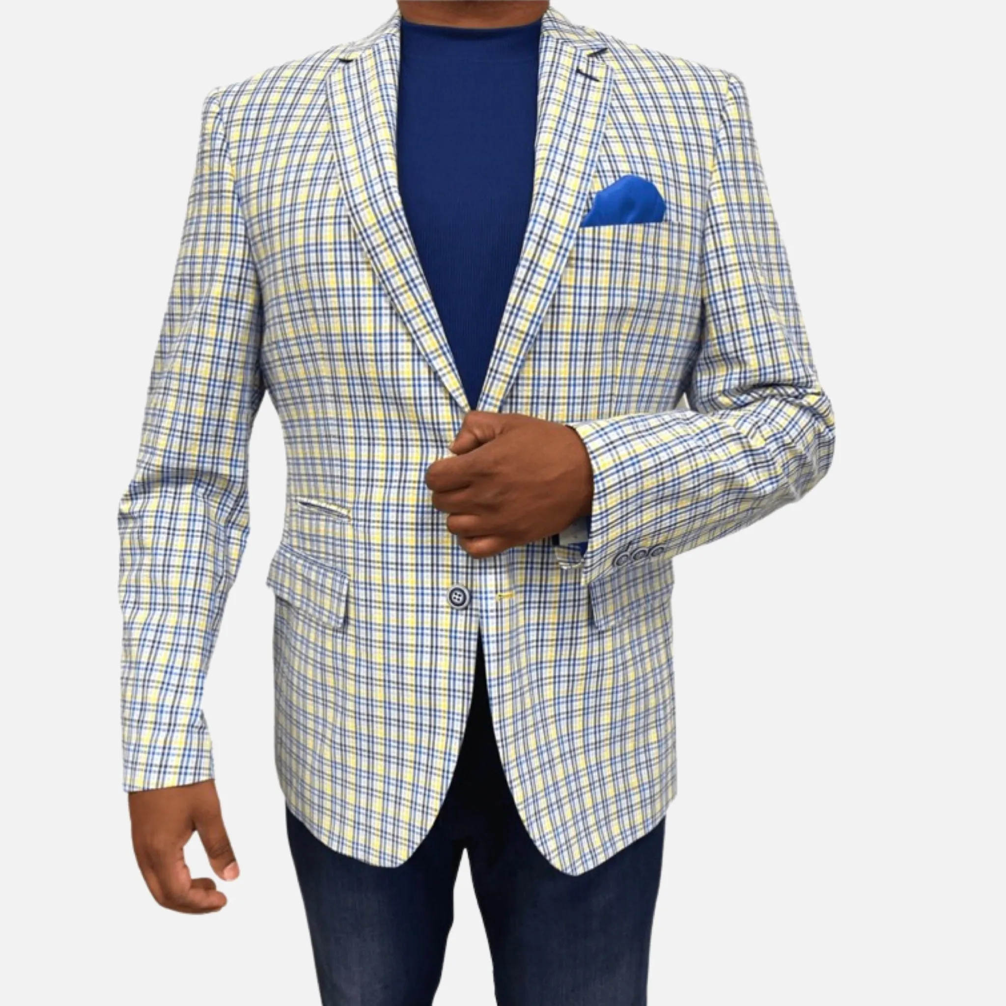 Plaid Blue Men’s Searsucker Blazer | Clearance Sale