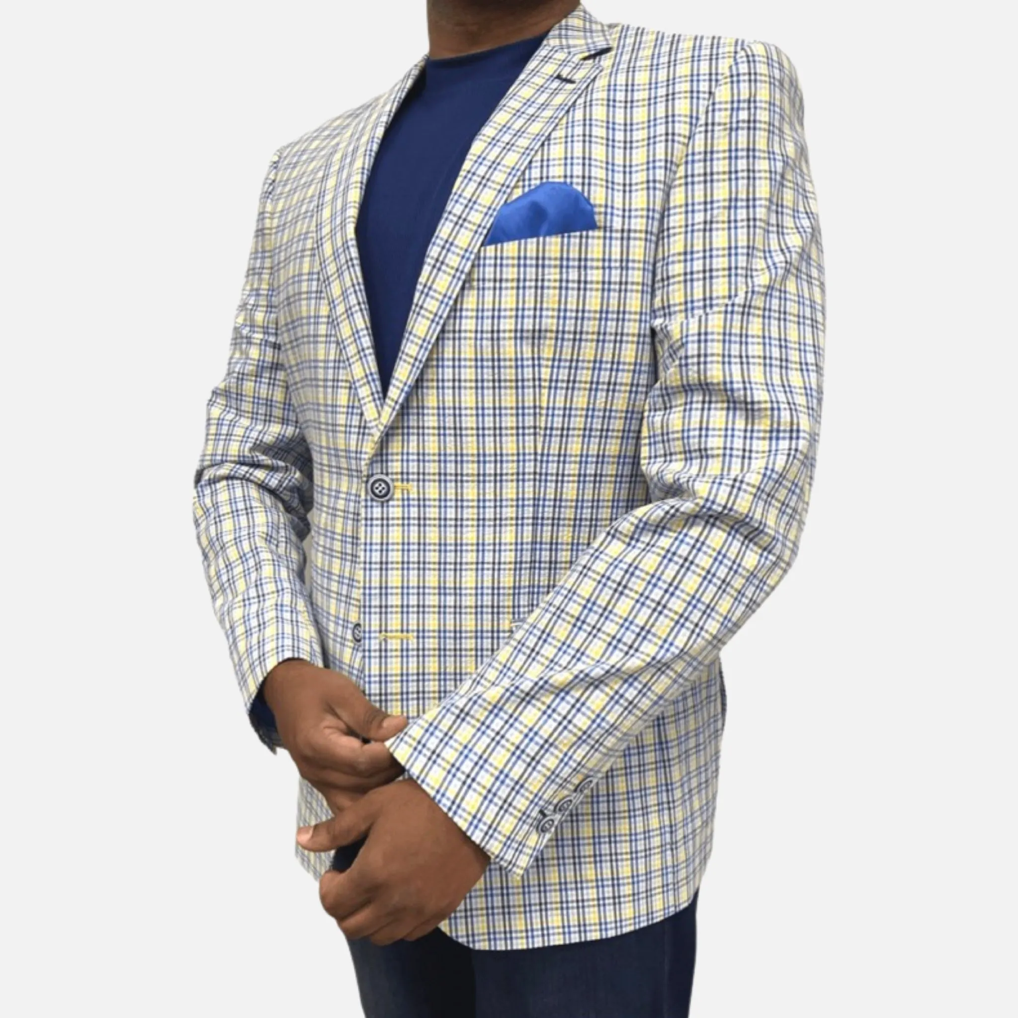 Plaid Blue Men’s Searsucker Blazer | Clearance Sale