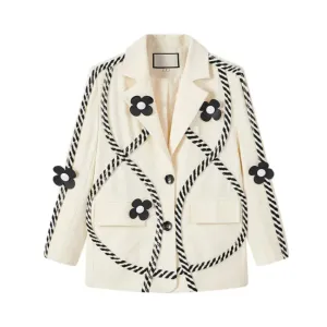 Pre Order:  Rope 3D Flower Collar White Blazer