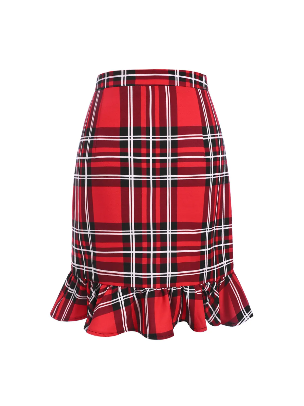 [Pre-Sale] Red 1970s Tartan Plaids Bow Ruffles Skirt