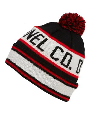 Puff Ball Beanie - Black, Red, & White