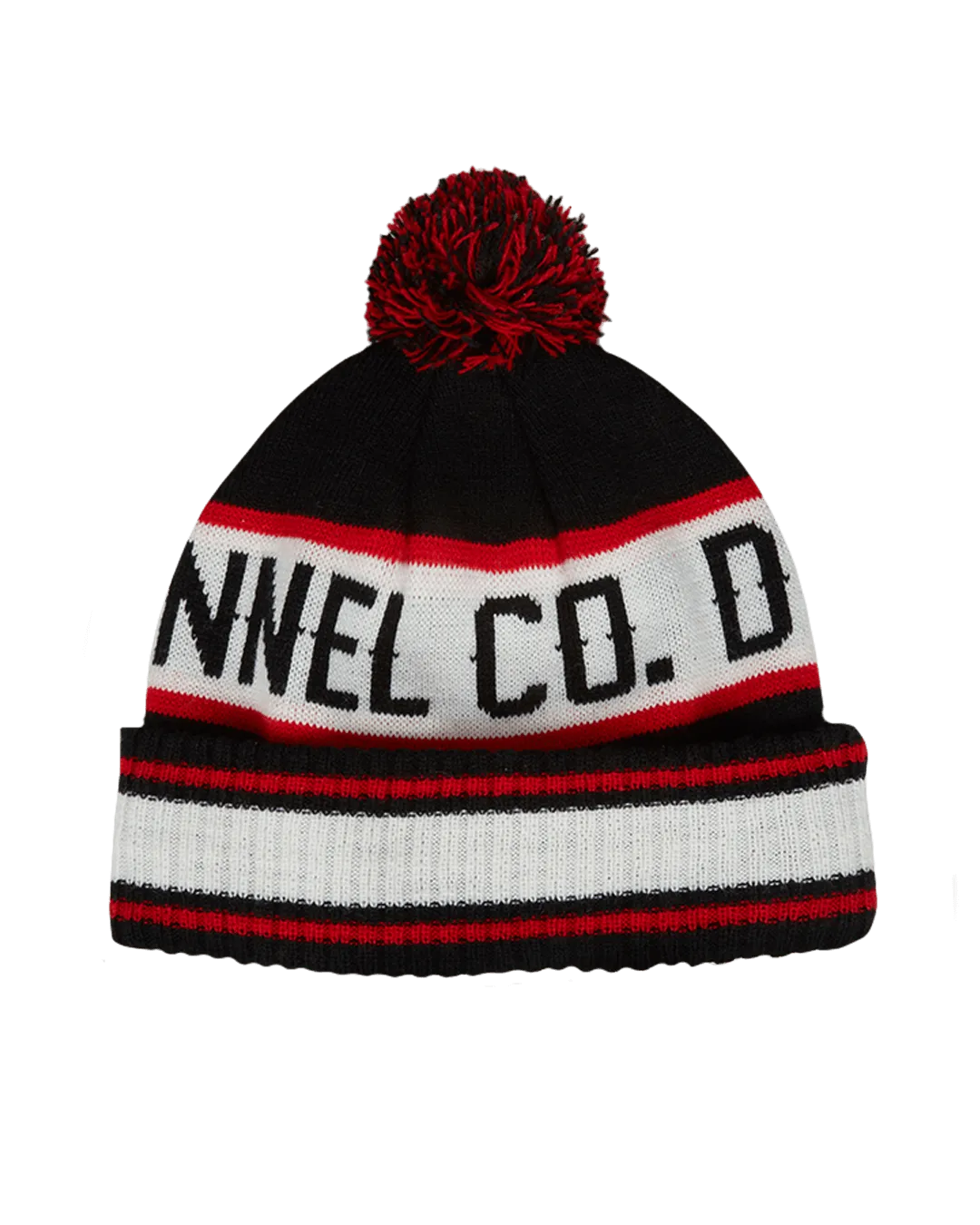 Puff Ball Beanie - Black, Red, & White