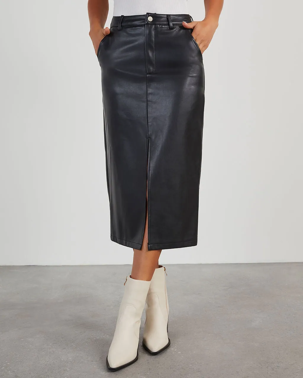 Renia Faux Leather Midi Skirt