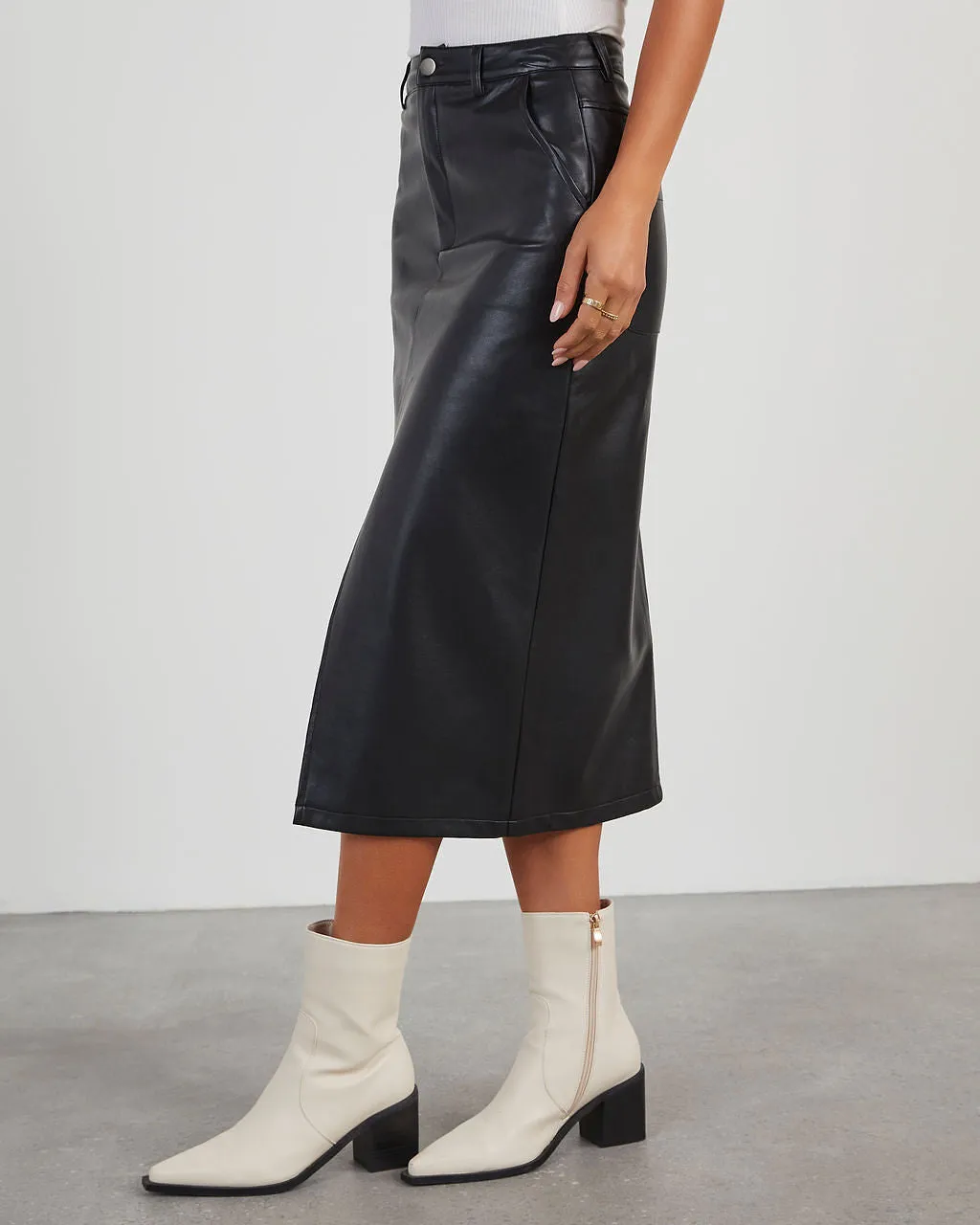 Renia Faux Leather Midi Skirt