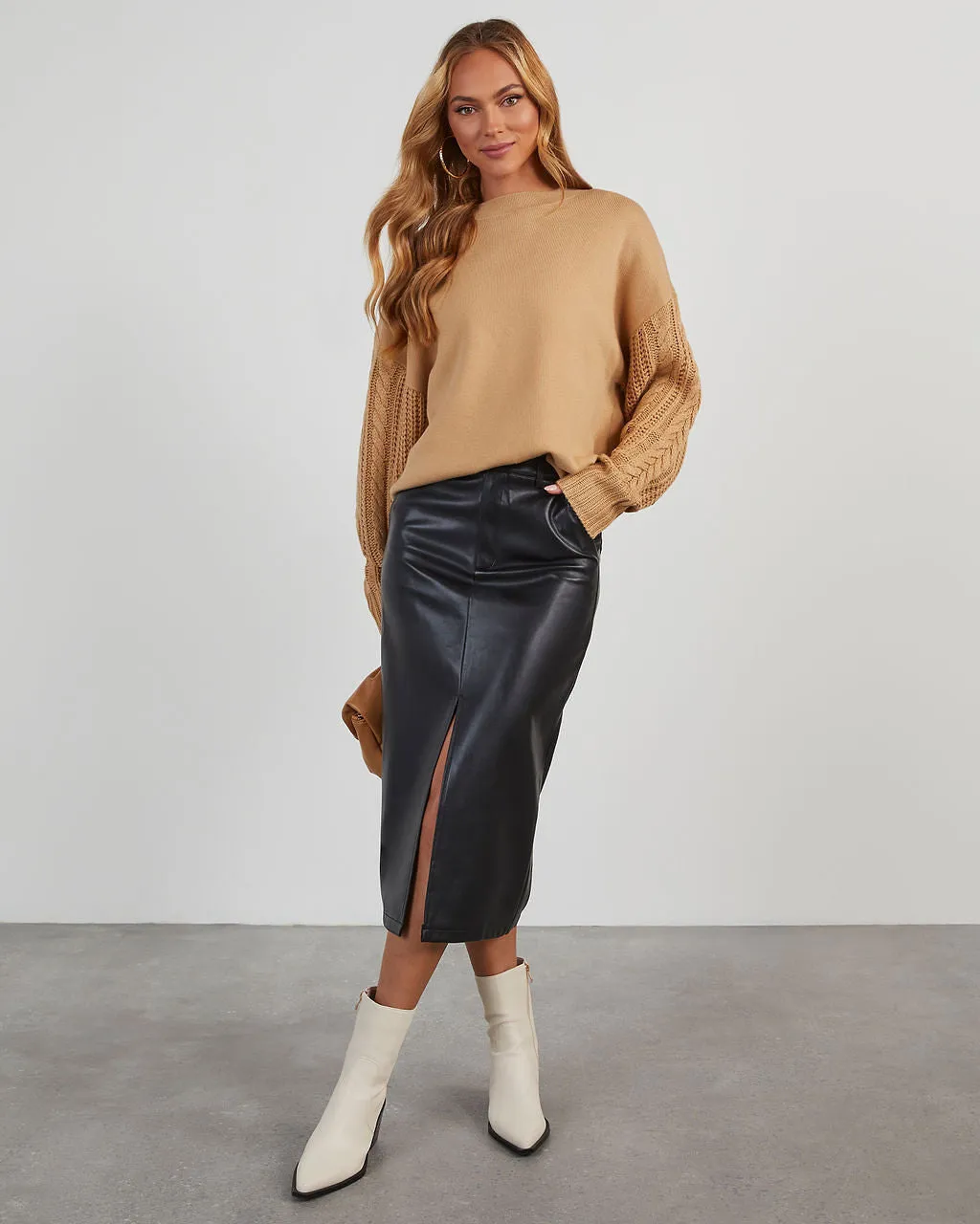 Renia Faux Leather Midi Skirt