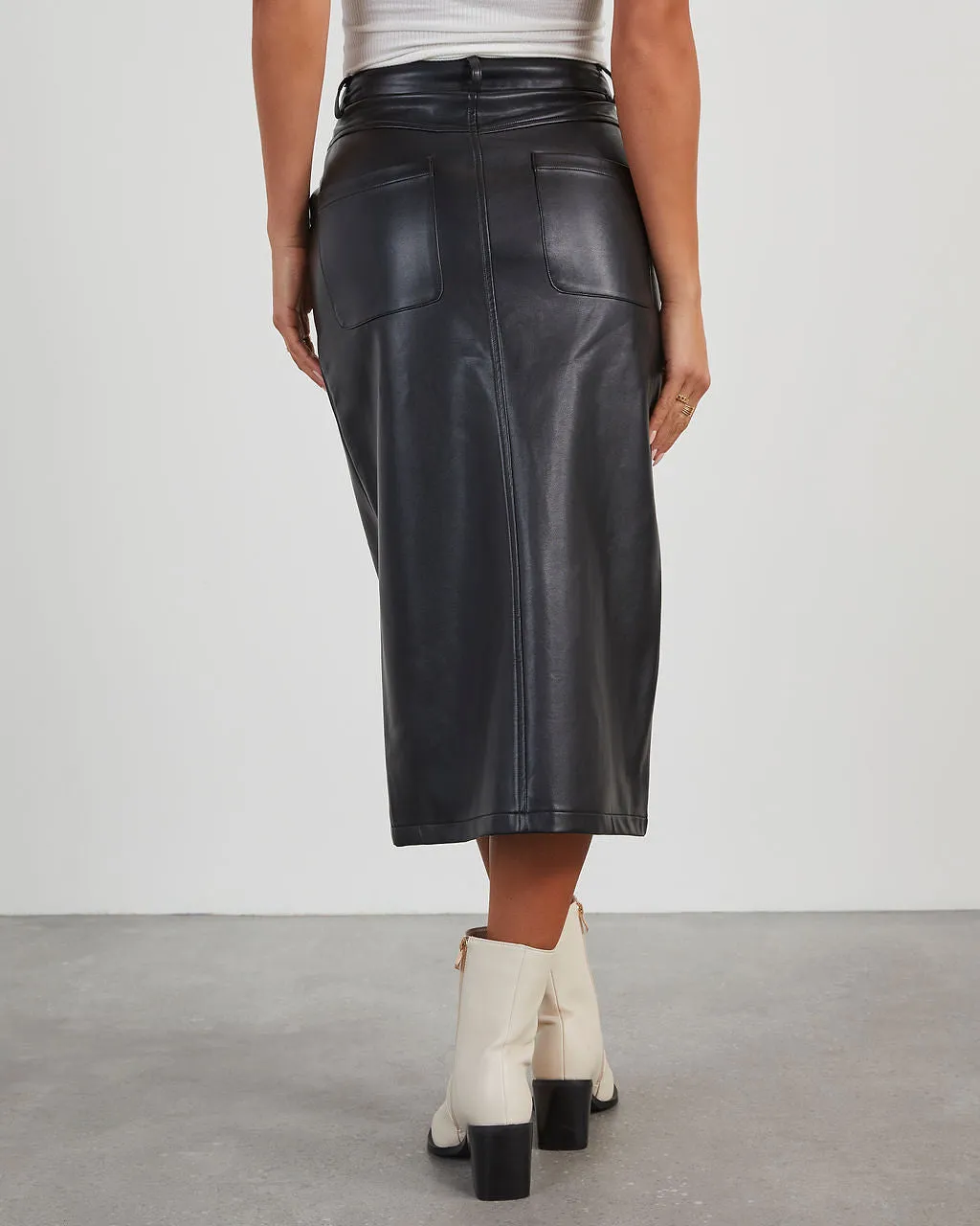 Renia Faux Leather Midi Skirt