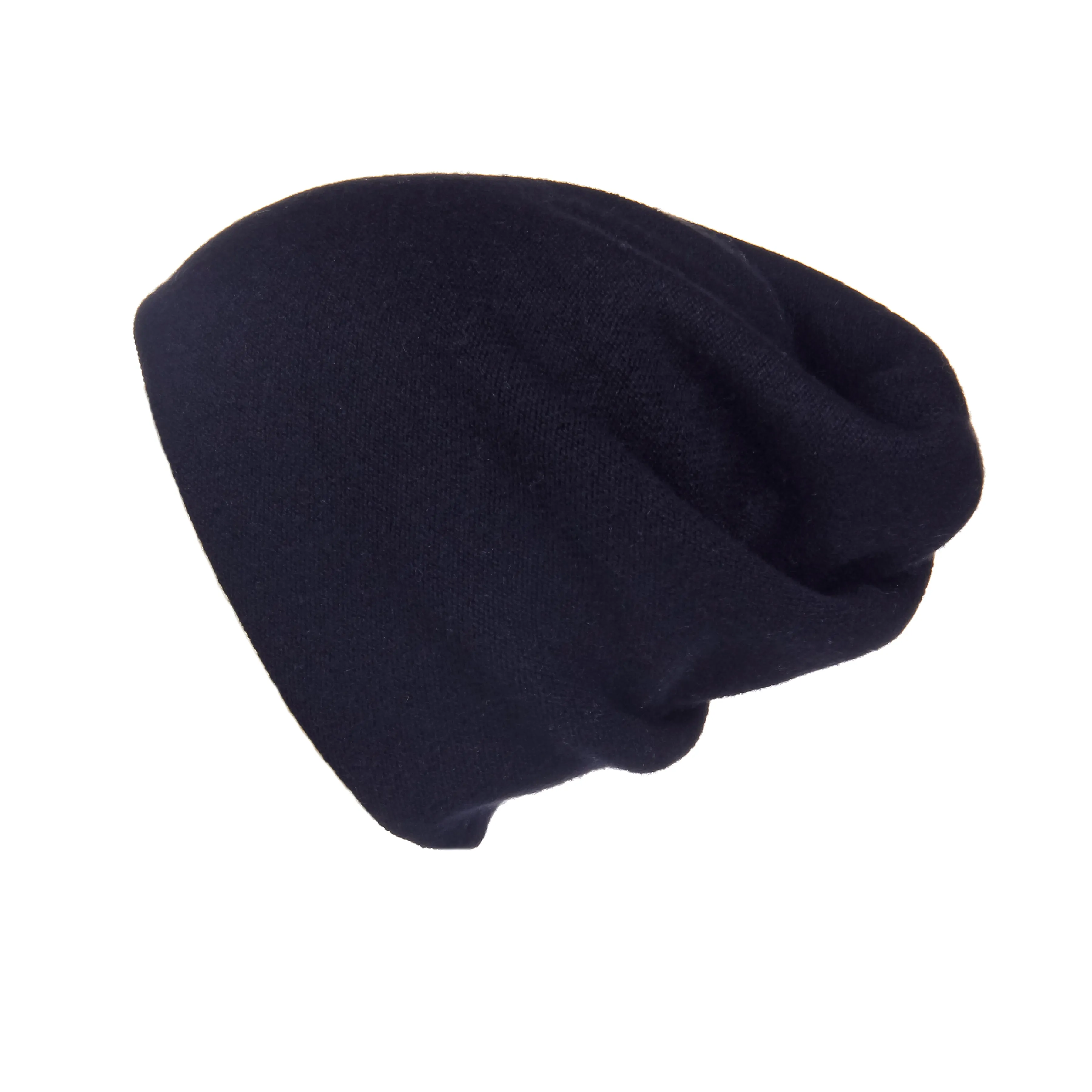 Reversible Slouchy Black Cashmere Hat with White Heart and Black Pom-Pom