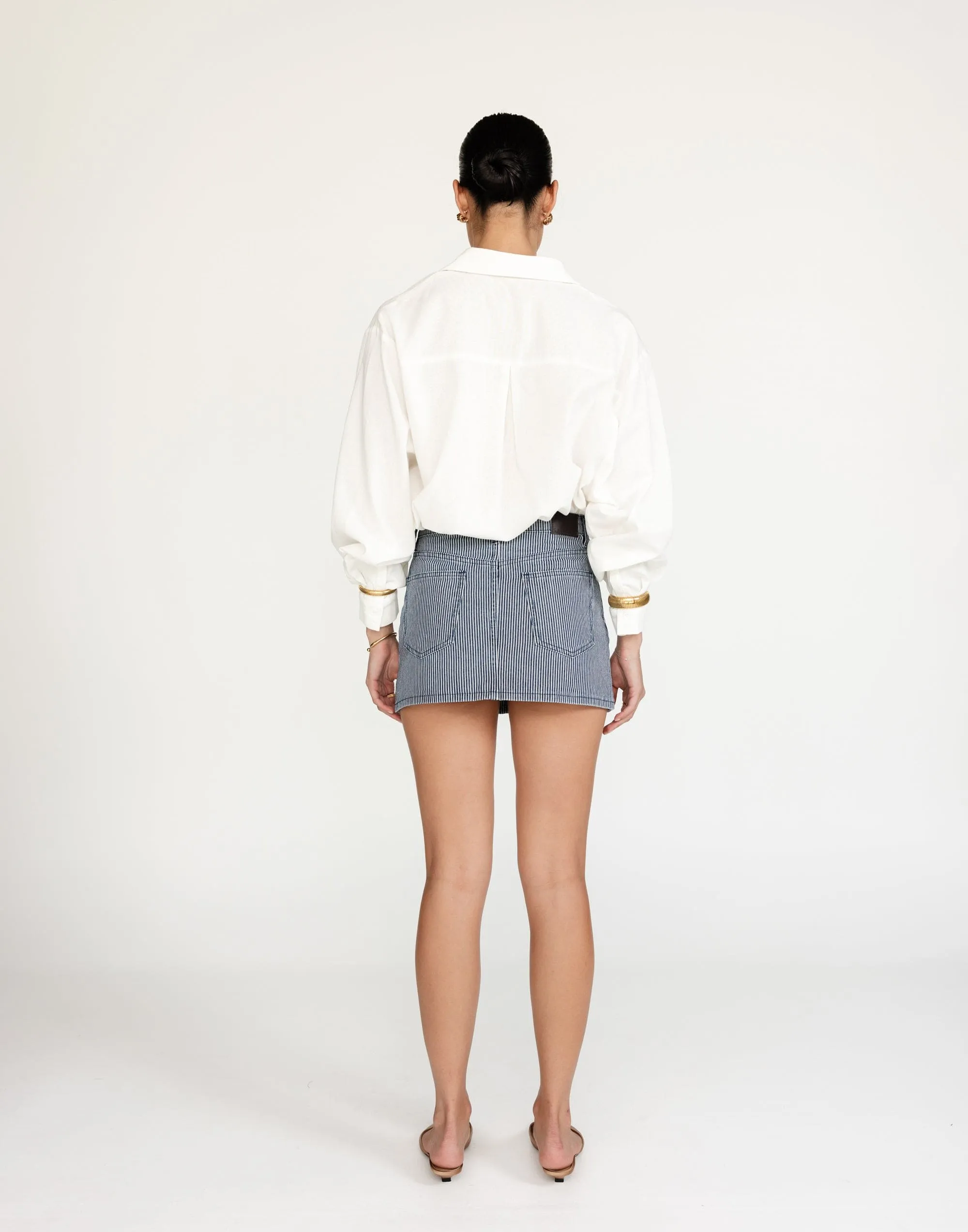 Riri Denim Mini Skirt (Navy Pinstripe)