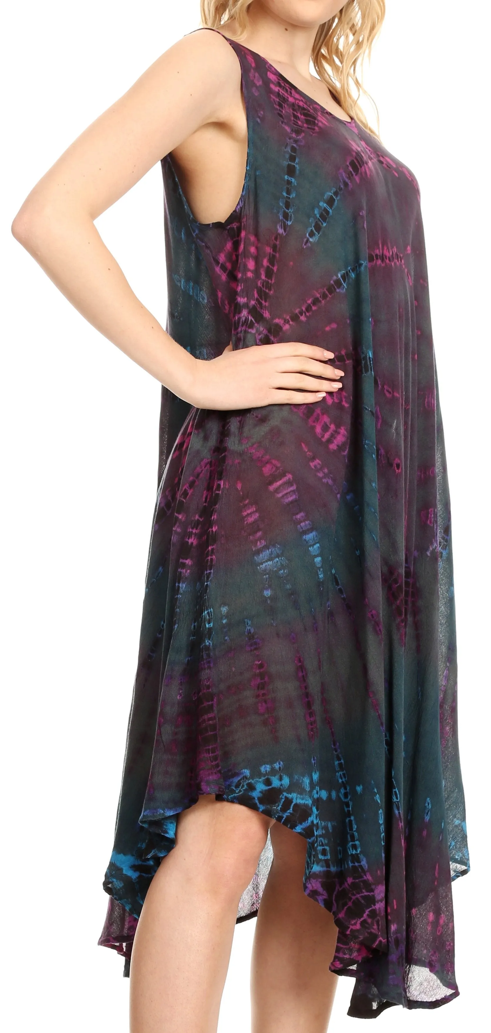 Sakkas Eula Boho Sleeveless Tie Dye Long Tank Caftan Sundress / Beach Cover Up