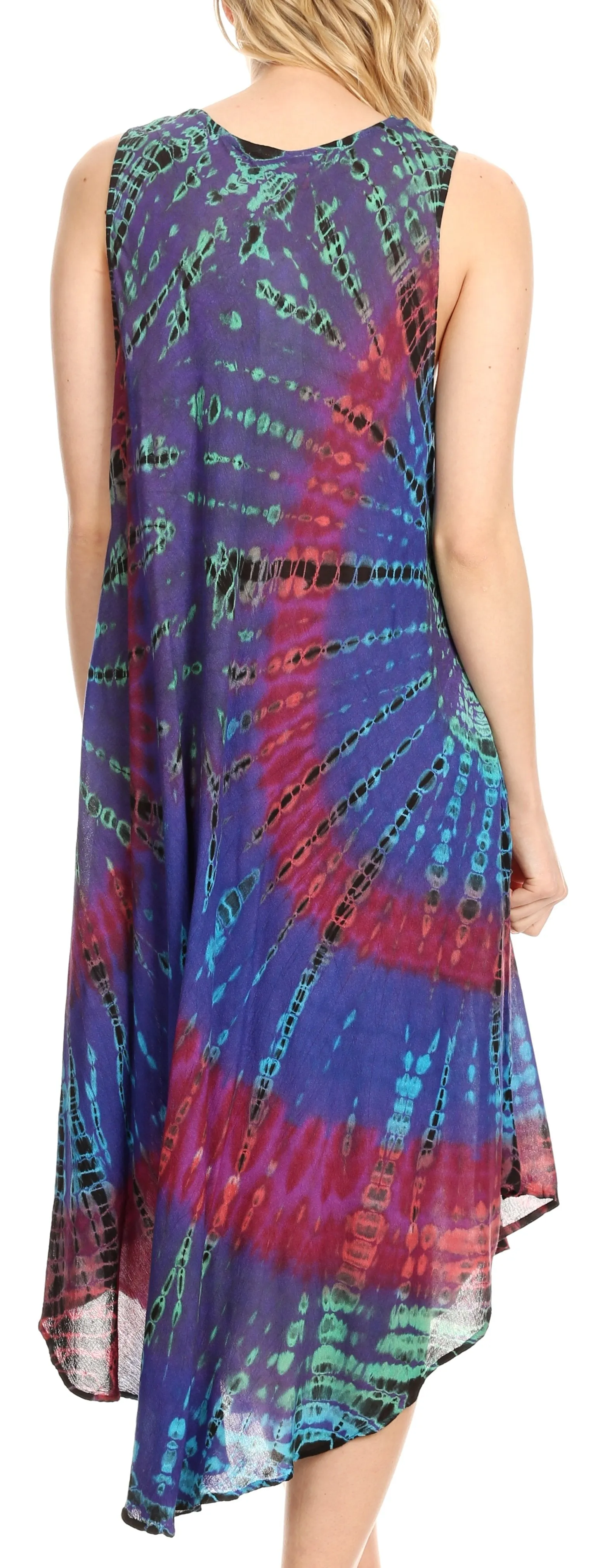 Sakkas Eula Boho Sleeveless Tie Dye Long Tank Caftan Sundress / Beach Cover Up