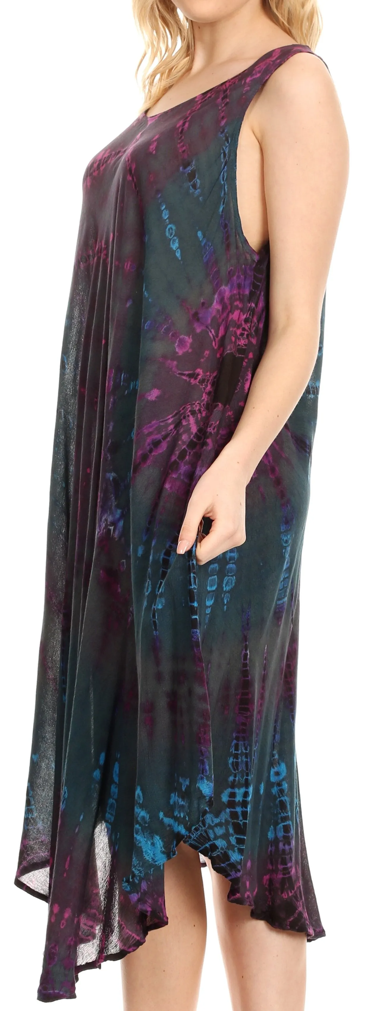 Sakkas Eula Boho Sleeveless Tie Dye Long Tank Caftan Sundress / Beach Cover Up