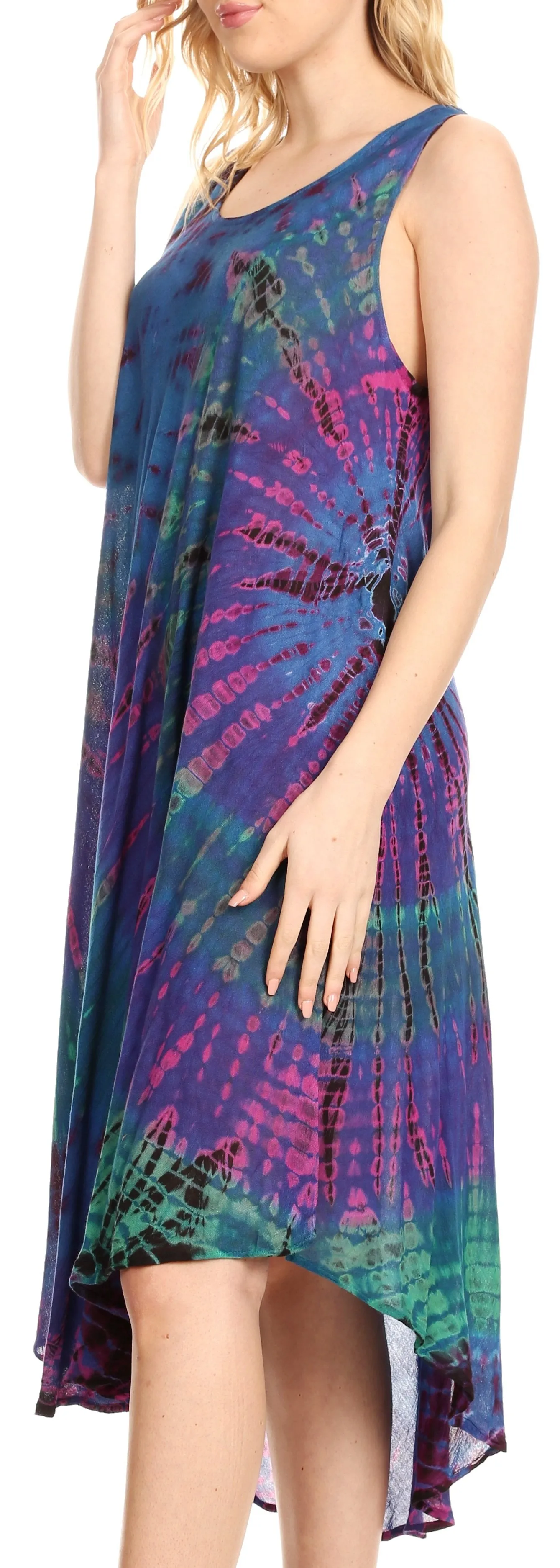 Sakkas Eula Boho Sleeveless Tie Dye Long Tank Caftan Sundress / Beach Cover Up