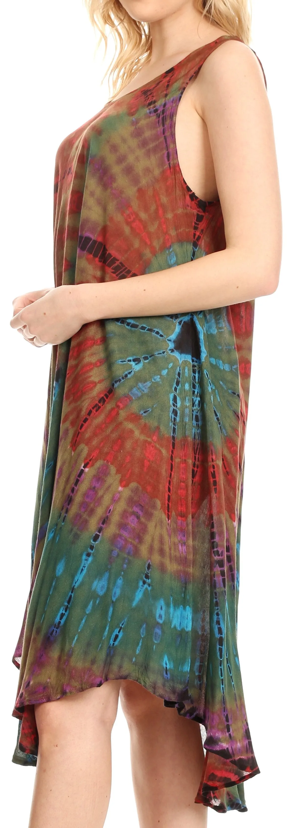 Sakkas Eula Boho Sleeveless Tie Dye Long Tank Caftan Sundress / Beach Cover Up