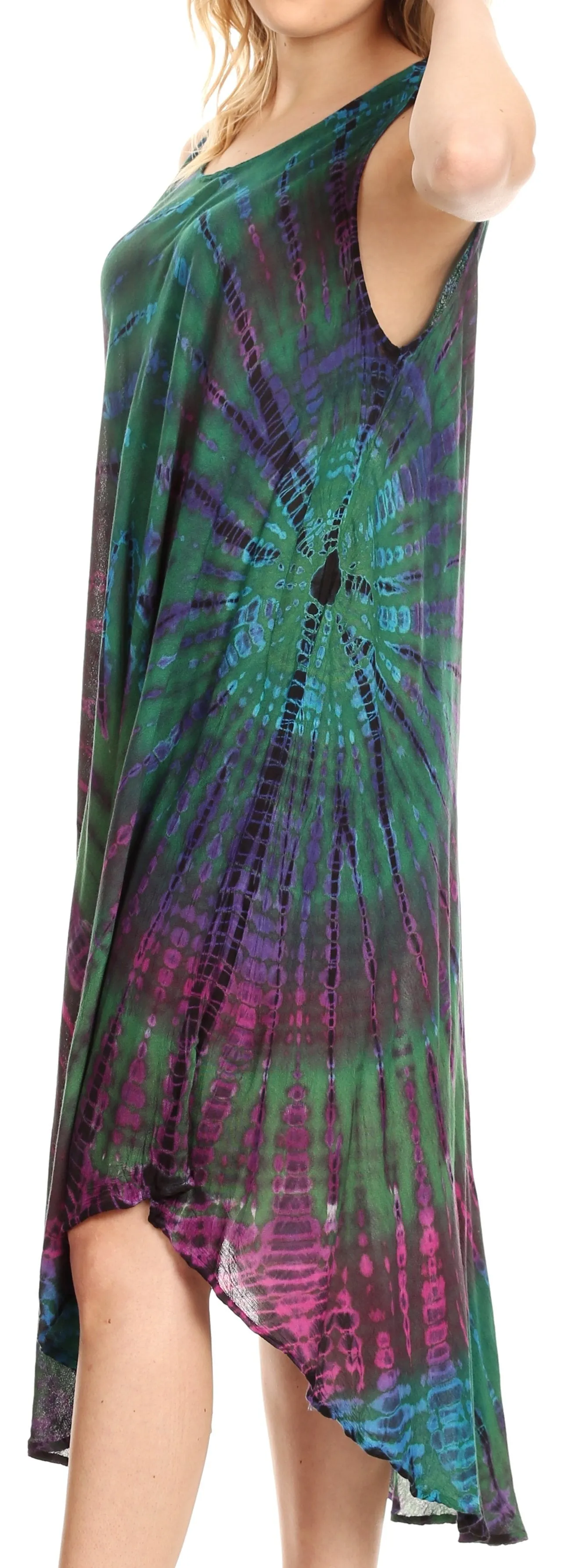 Sakkas Eula Boho Sleeveless Tie Dye Long Tank Caftan Sundress / Beach Cover Up