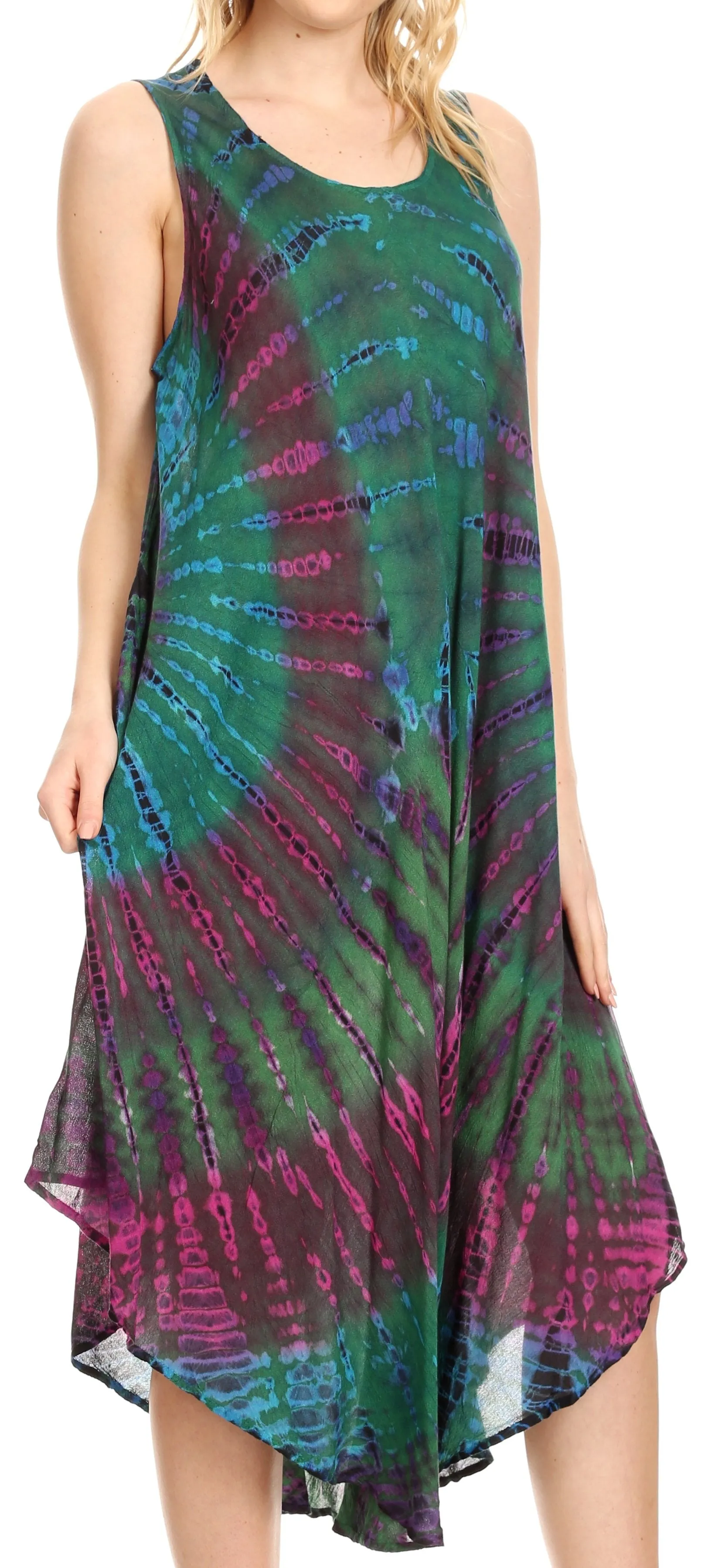 Sakkas Eula Boho Sleeveless Tie Dye Long Tank Caftan Sundress / Beach Cover Up