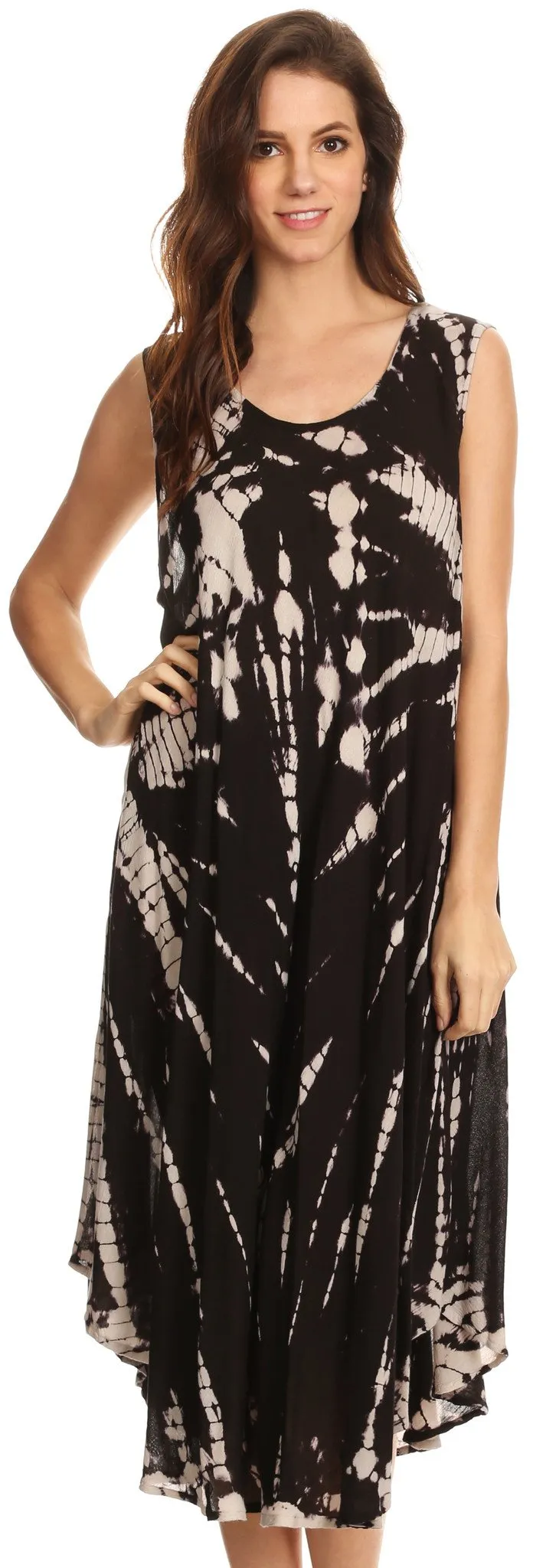 Sakkas Eula Boho Sleeveless Tie Dye Long Tank Caftan Sundress / Beach Cover Up