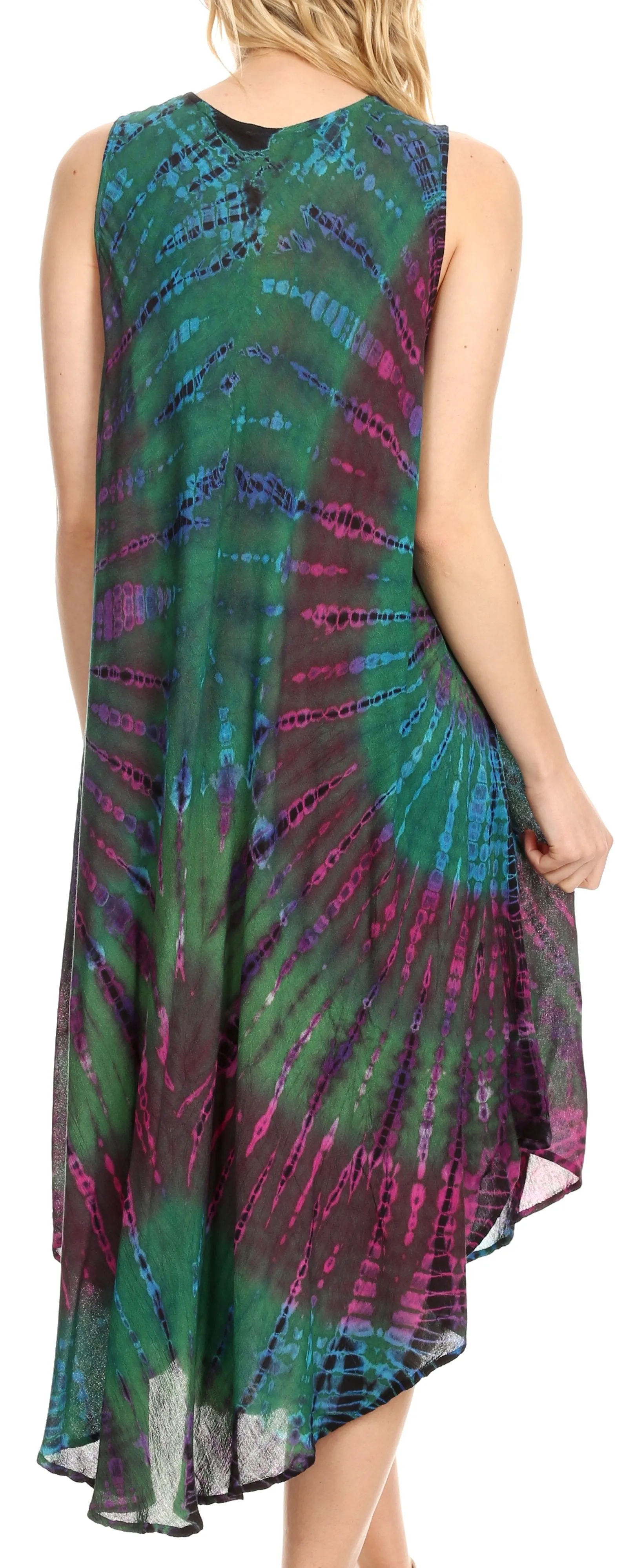 Sakkas Eula Boho Sleeveless Tie Dye Long Tank Caftan Sundress / Beach Cover Up