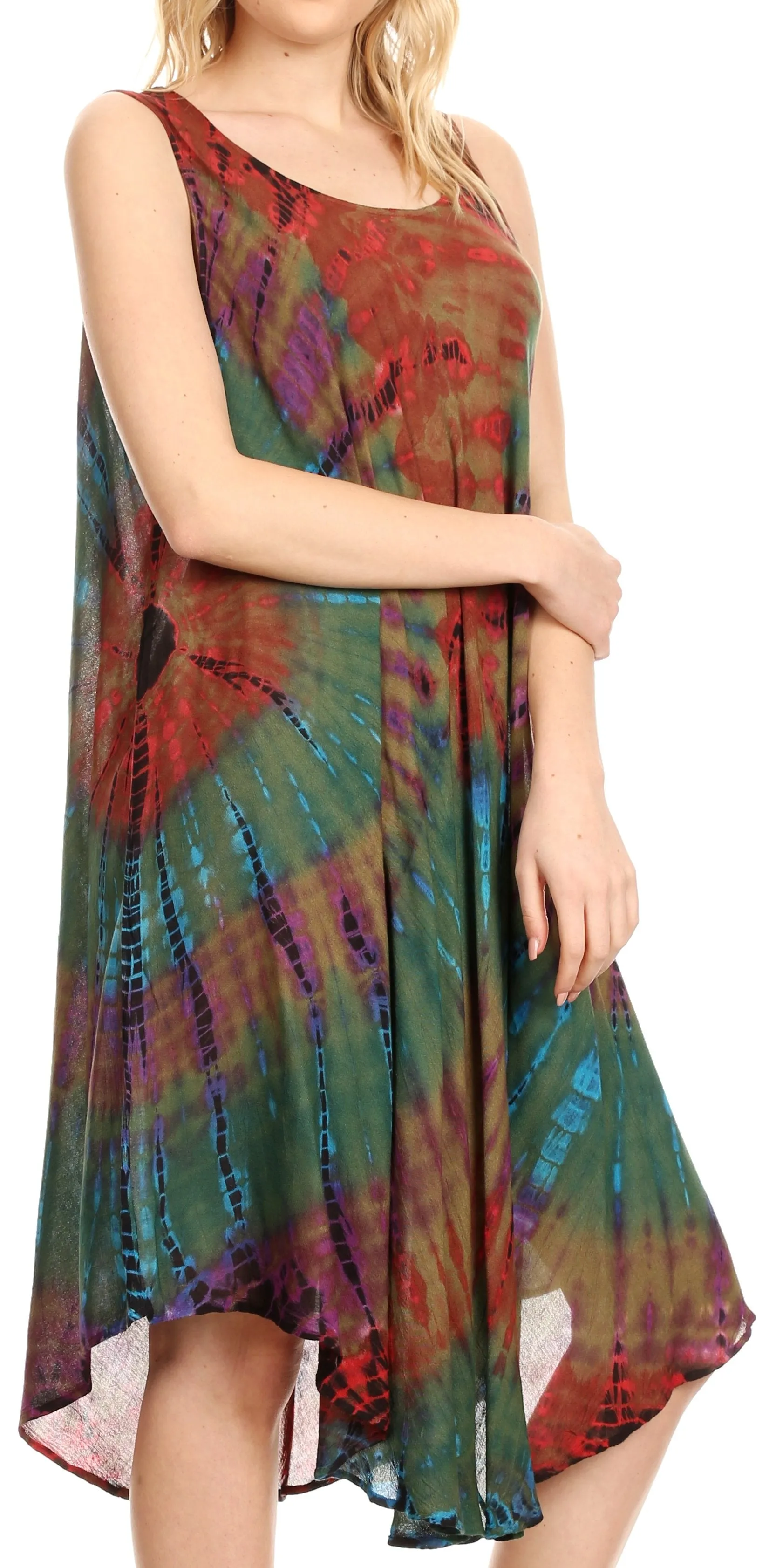 Sakkas Eula Boho Sleeveless Tie Dye Long Tank Caftan Sundress / Beach Cover Up