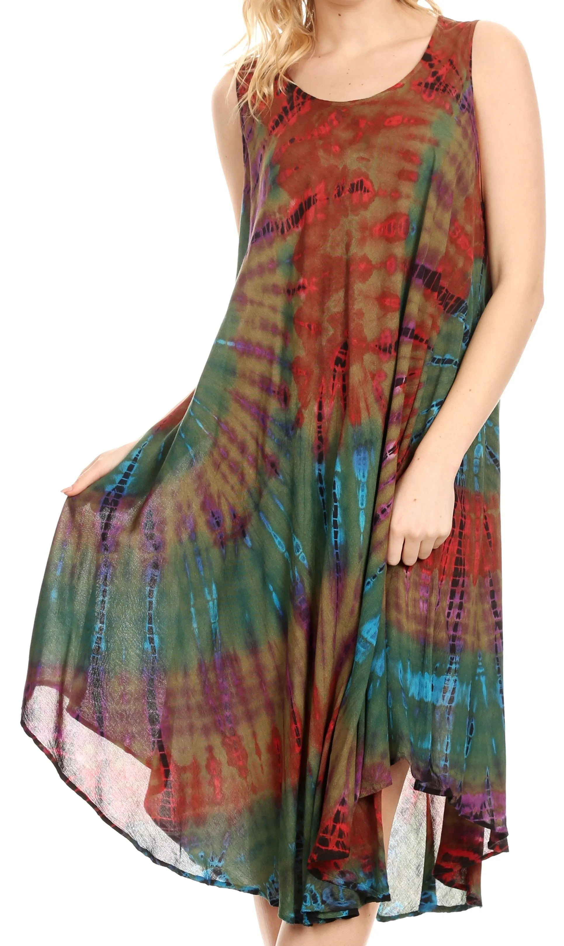 Sakkas Eula Boho Sleeveless Tie Dye Long Tank Caftan Sundress / Beach Cover Up