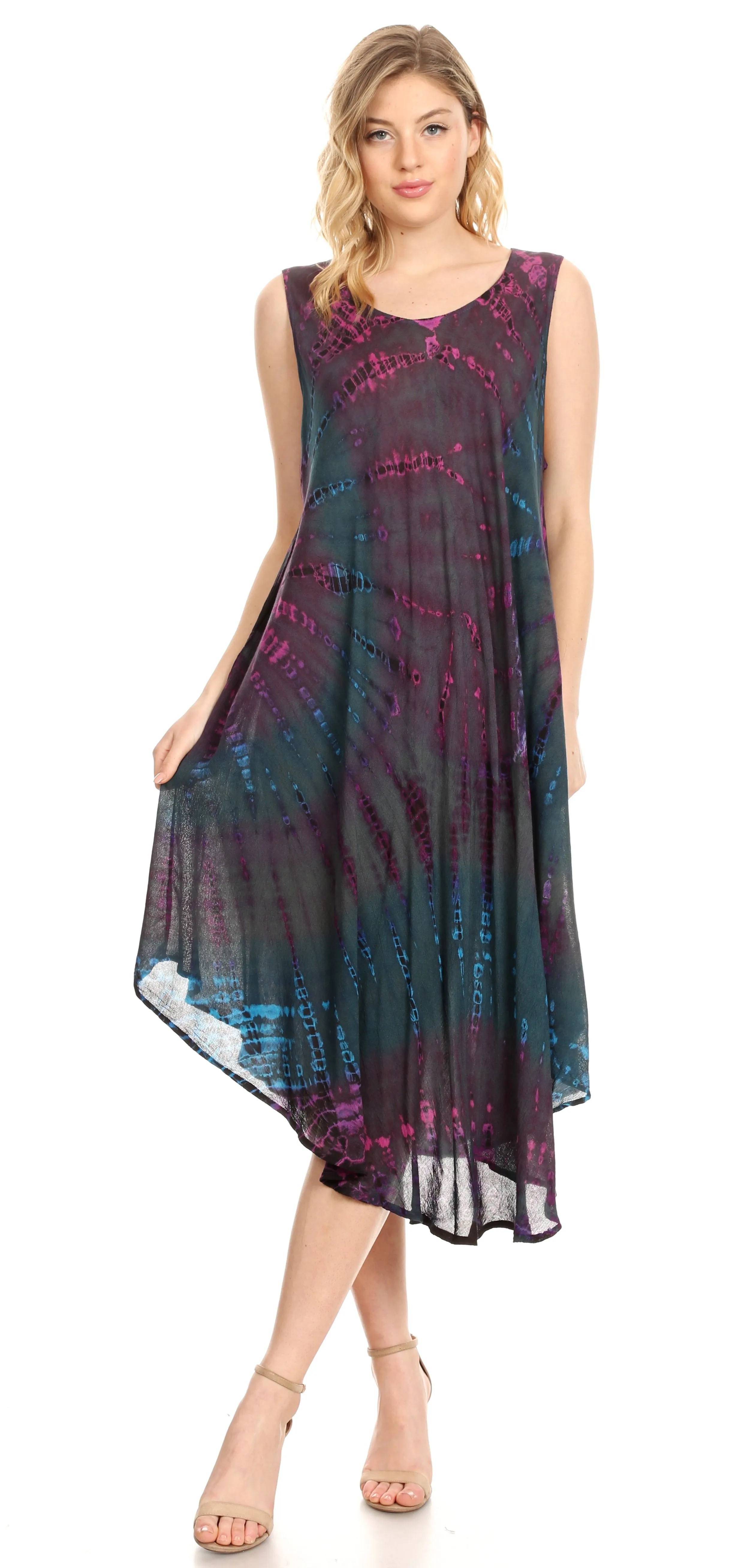 Sakkas Eula Boho Sleeveless Tie Dye Long Tank Caftan Sundress / Beach Cover Up