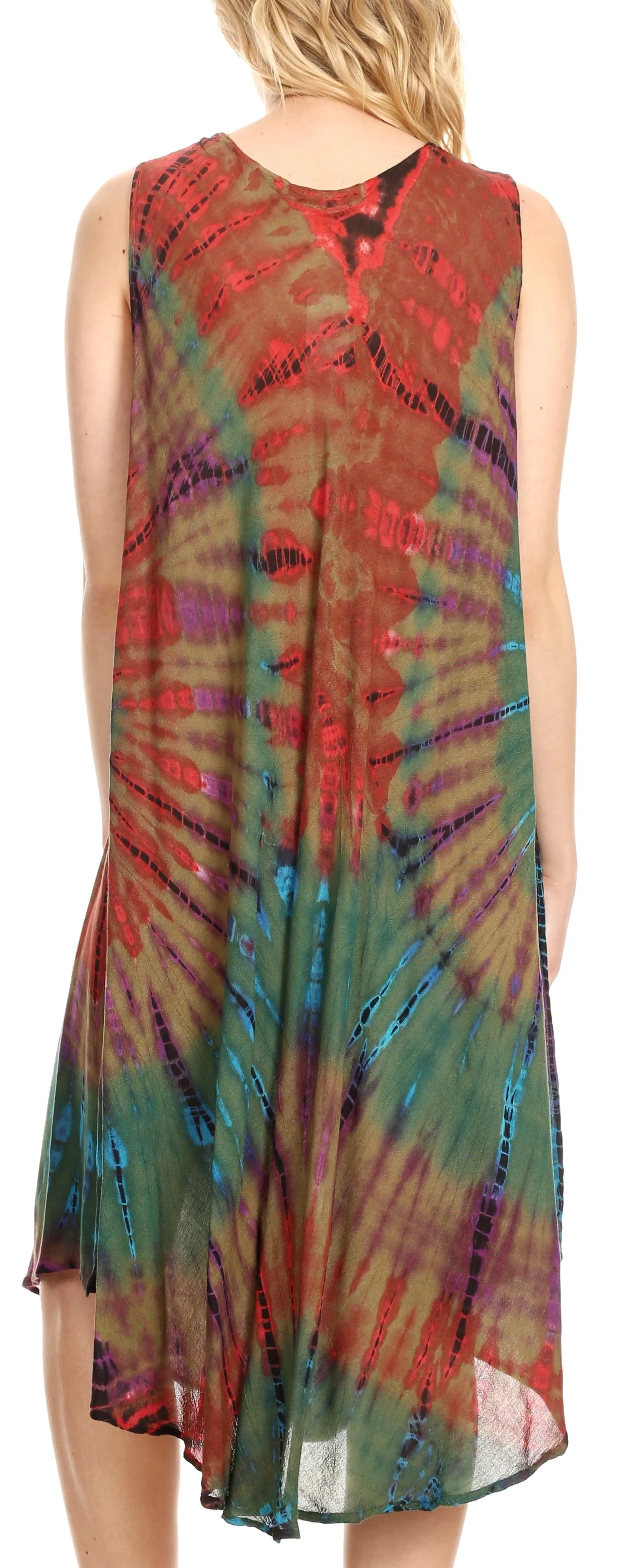 Sakkas Eula Boho Sleeveless Tie Dye Long Tank Caftan Sundress / Beach Cover Up