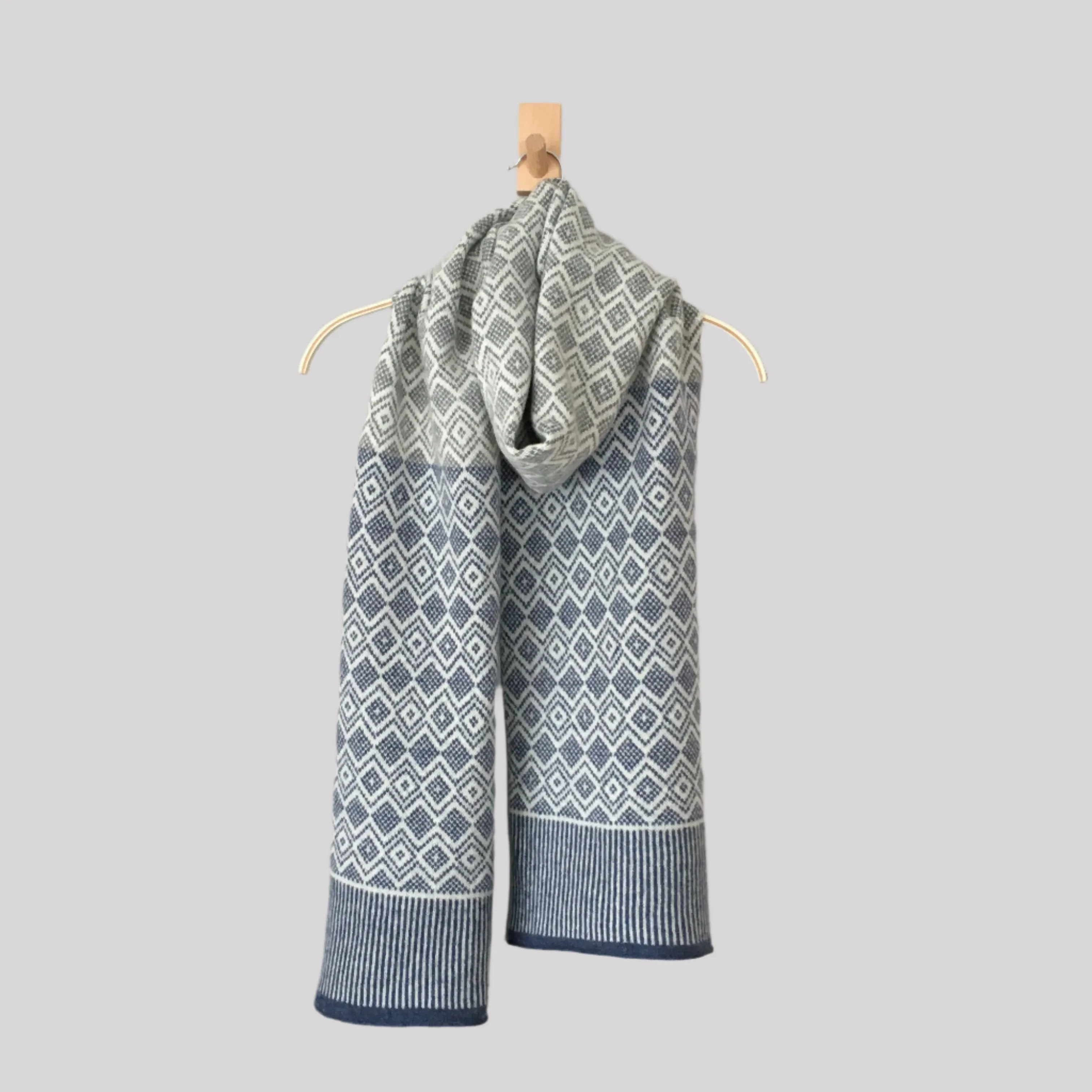 Scarf -soft merino lambswool Scandi scarf in denim blue, pearl grey, white