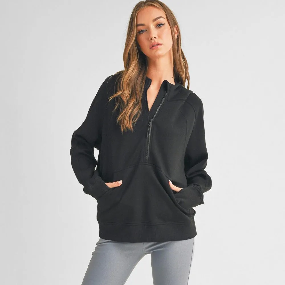 Scuba Quarter Zip-Up Hoodie - Black