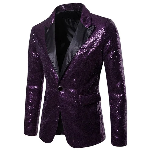 Shiny Sequin Glitter Embellished Men Blazer