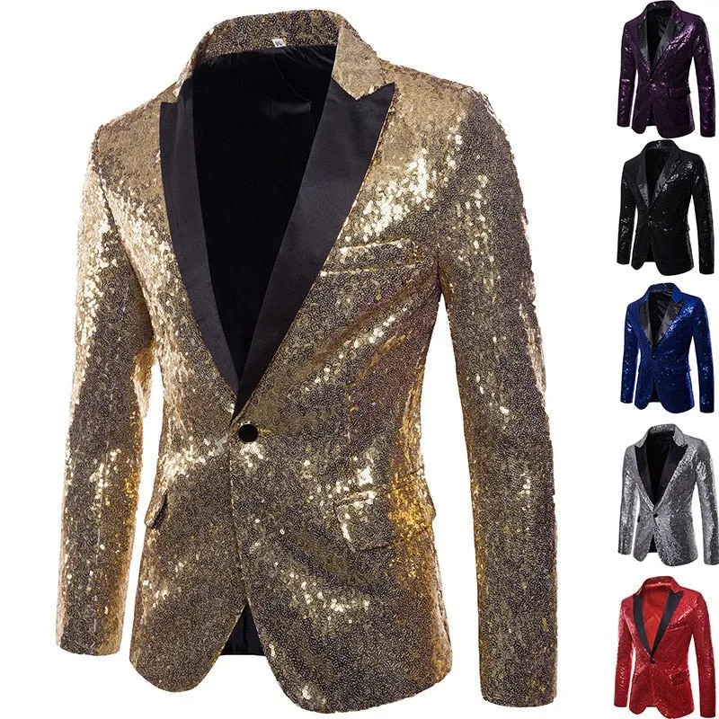 Shiny Sequin Glitter Embellished Men Blazer