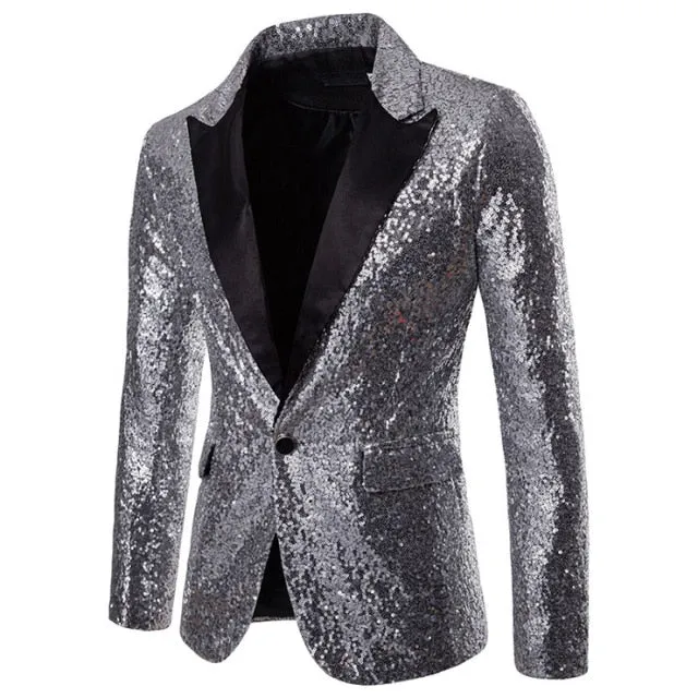 Shiny Sequin Glitter Embellished Men Blazer