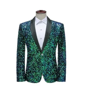 Shiny Sequins Shawl Collar One Button Glitter Party Men Blazer