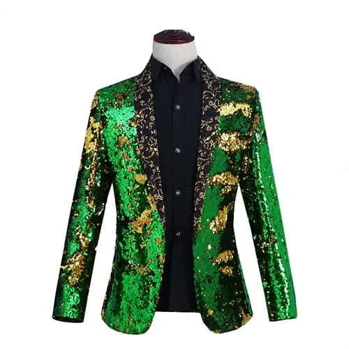 Shiny Sequins Shawl Collar One Button Glitter Party Men Blazer