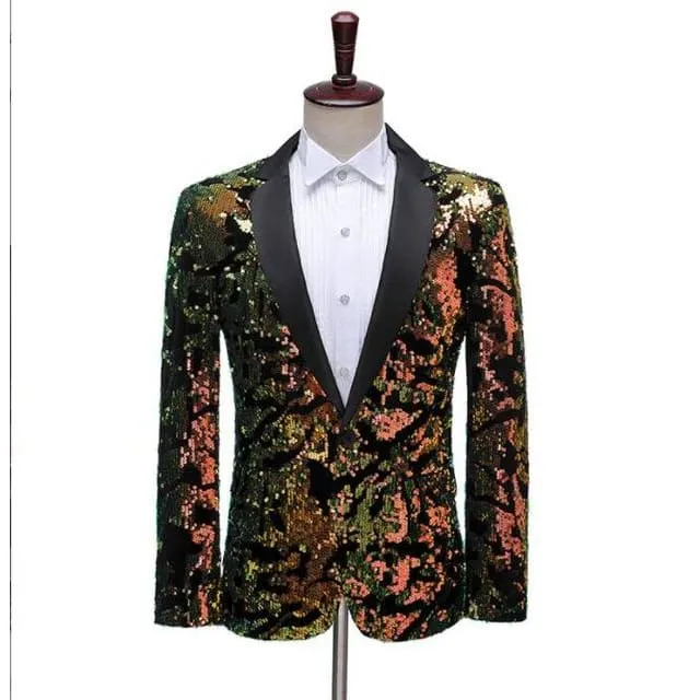 Shiny Sequins Shawl Collar One Button Glitter Party Men Blazer