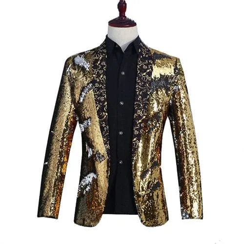 Shiny Sequins Shawl Collar One Button Glitter Party Men Blazer