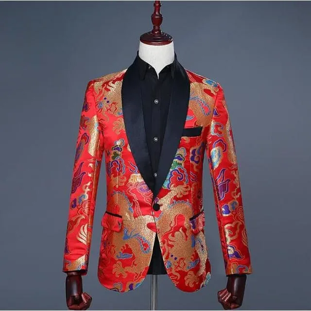 Shiny Sequins Shawl Collar One Button Glitter Party Men Blazer