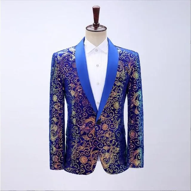 Shiny Sequins Shawl Collar One Button Glitter Party Men Blazer