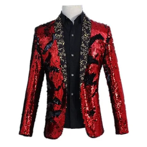 Shiny Sequins Shawl Collar One Button Glitter Party Men Blazer