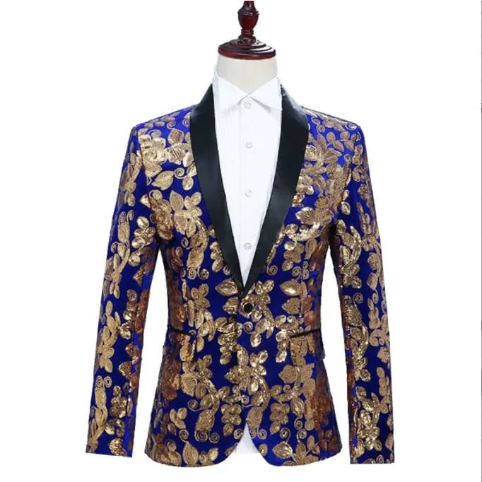 Shiny Sequins Shawl Collar One Button Glitter Party Men Blazer