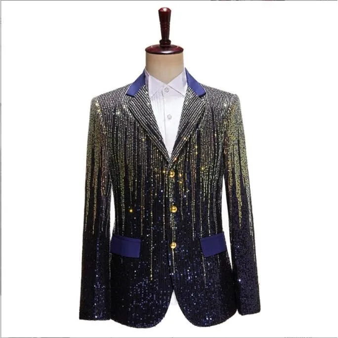 Shiny Sequins Shawl Collar One Button Glitter Party Men Blazer