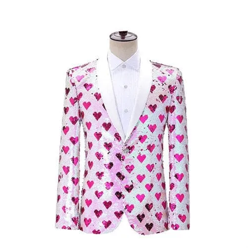 Shiny Sequins Shawl Collar One Button Glitter Party Men Blazer