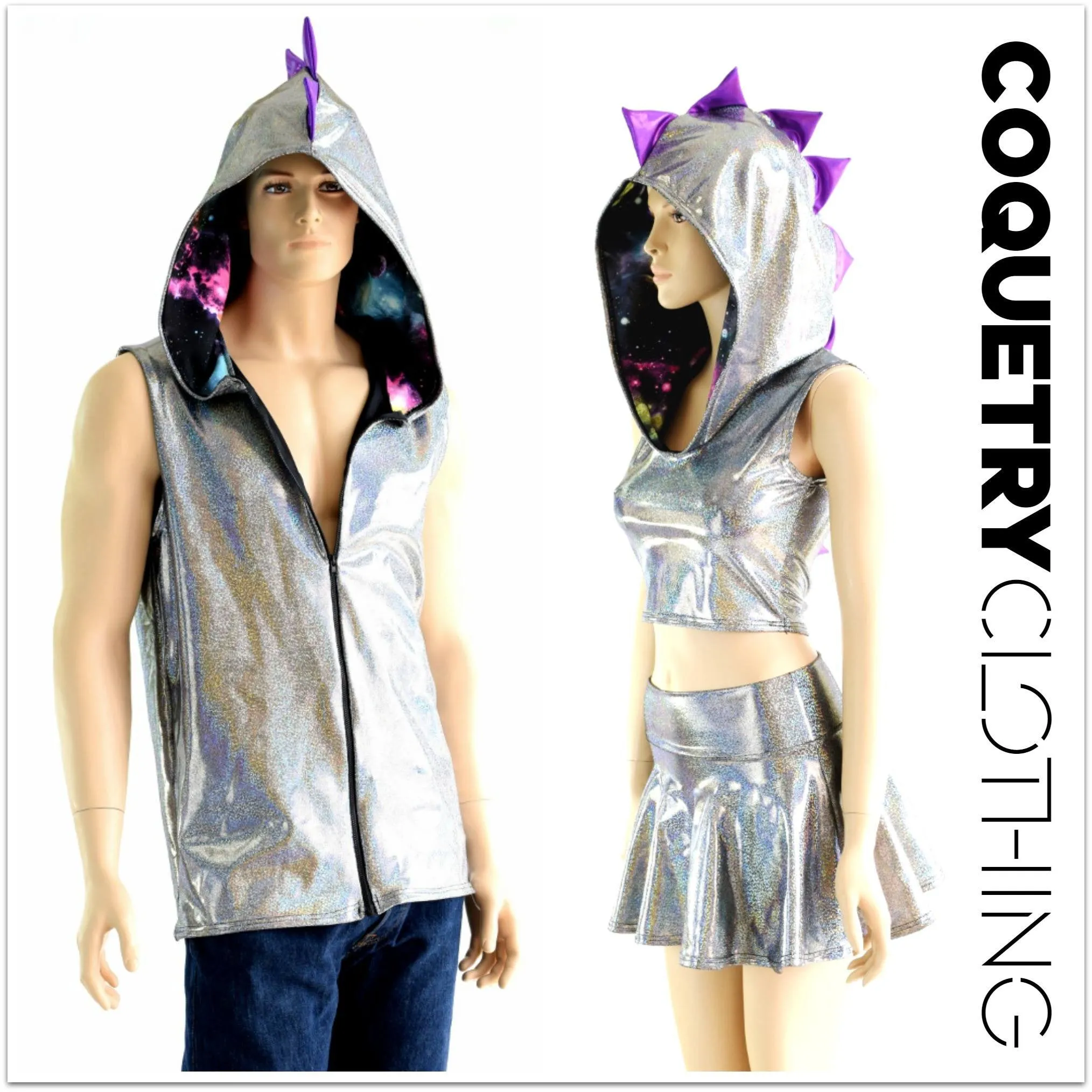 Silver Holographic Dragon Hoodie Set