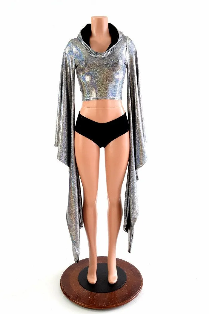 Silver Kimono Hoodie Crop Top